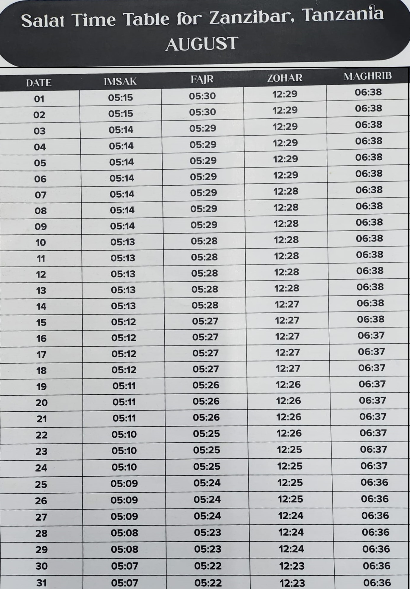 August 2024 – Moharram / Saffar 1446